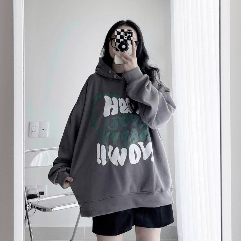 Áo khoác hoodie unisex form rộng nón 2 lớp WISH NOW, vải nỉ ngoại dày dặn &lt;65kg