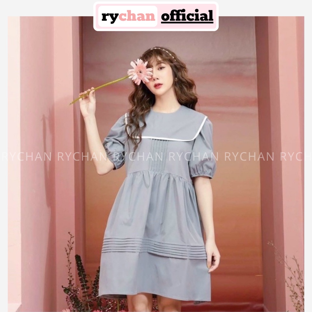Đầm Xòe Babydoll Bèo Cổ Tay Phồng, Đầm Form Rộng Dễ Thương Cute 2 Màu Xám Trắng [Ảnh Thật Cuối] - DX9957