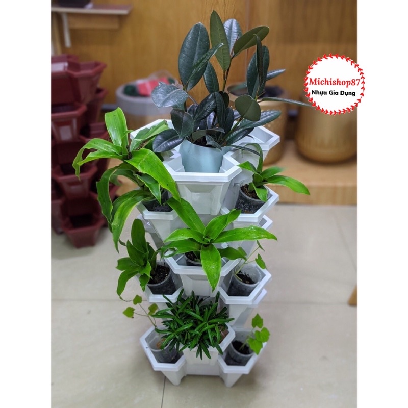 [Giá Sỉ ] Chậu Nhựa Trồng Cây Xếp Tầng, Trồng Hoa, Rau Củ - Chậu Tháp Xếp Tầng Hình Tam GIác Tiết Kiệm Không Gian