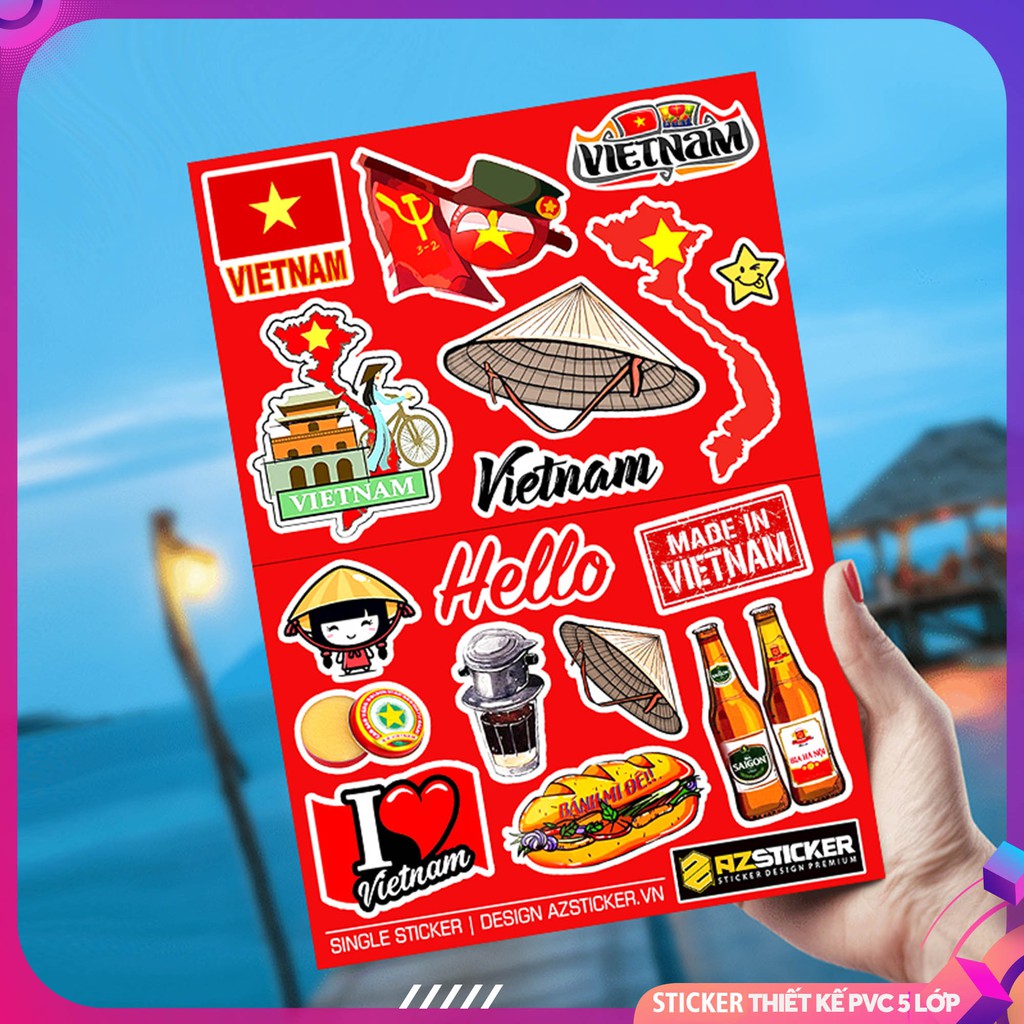 [Sticker Single]  Hình Dán Sticker Việt Nam | Dán Nón Bảo Hiêm, Điện Thoại, Laptop, Bình Nước...PVC Chống Nước, ....