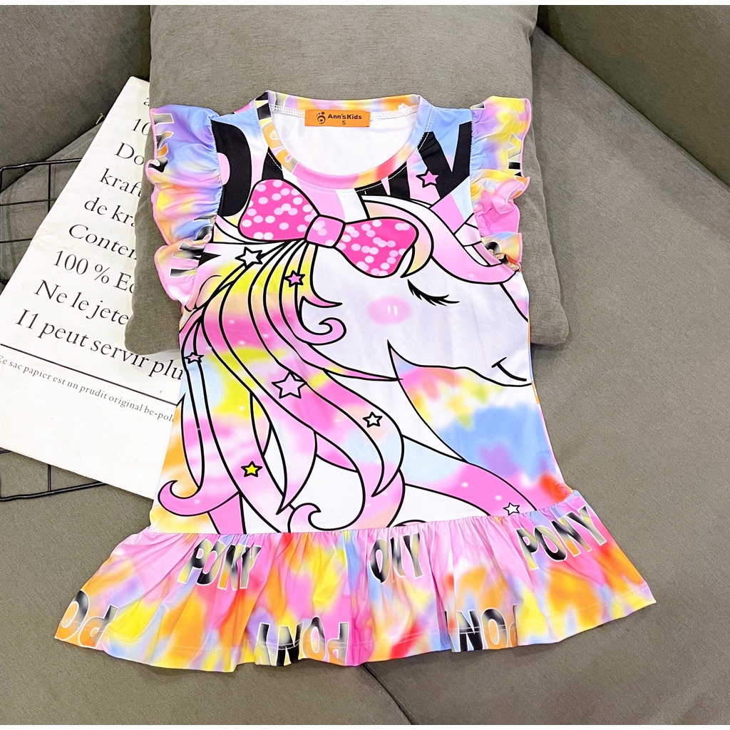 Đầm suông thun lạnh in 3D size cho bé gái từ 12 đến 24kg ngựa pony cho bé