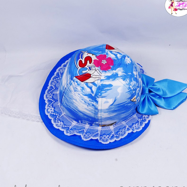 Nón trẻ em hình thú cho bé nữ chất liệu cotton thoáng mát, có khăn trùm mặt giùm bé tránh nắng và bụi bẩn khi ra đường