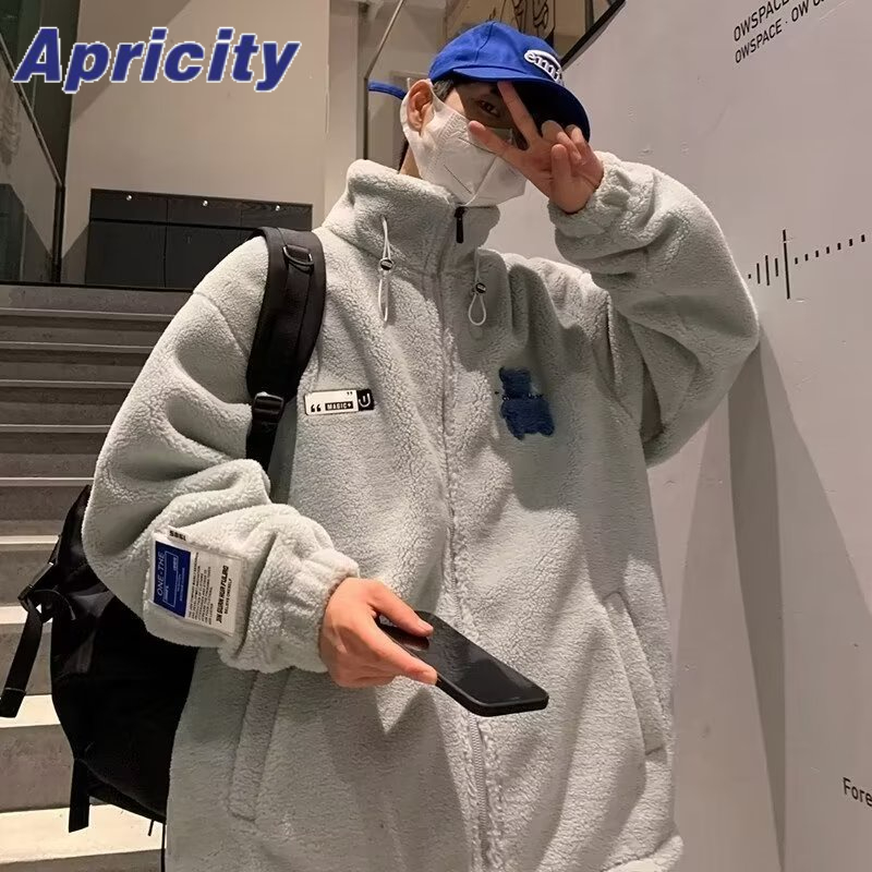Aprilicity Áo Khoác Đệm Lông Cừu Giữ Ấm Cổ Đứng Thời Trang Mùa Đông Dành Cho Nam