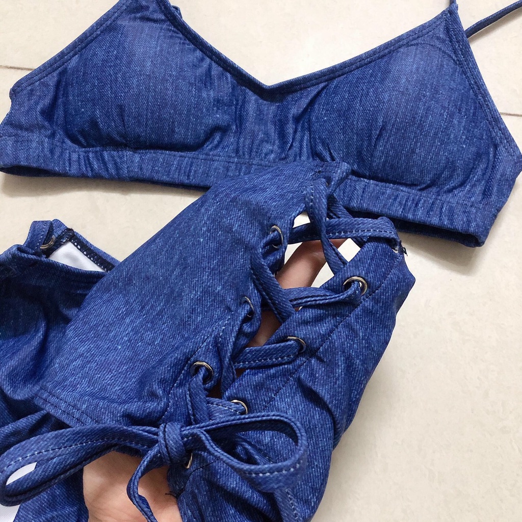 [ĐỒ BƠI 2 MẢNH HÀNG CAO CẤP] Bikini đi biển màu xanh jean hàng nhập QC loại 1 (HÌNH CHỤP THẬT Ở CUỐI)