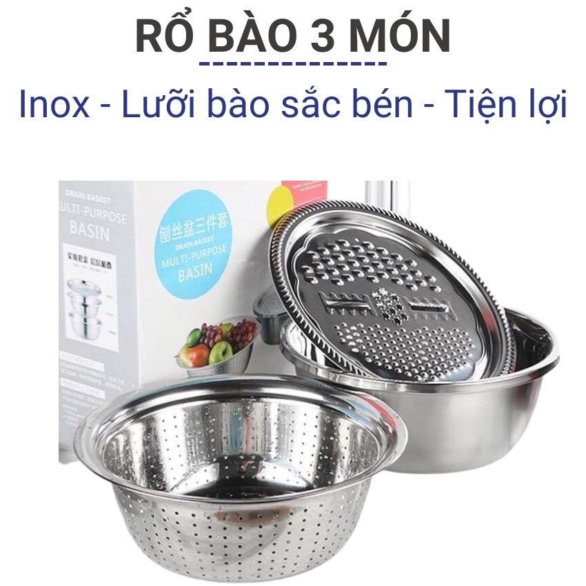 Rổ Bào Rau Củ Đa Năng 3 Món Inox 304 Tích Hợp Chậu Bền Đẹp Cao Cấp Bộ Thau Rổ Chất Liệu Cao Cấp Dày Dặn Angola