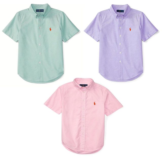 ⭐Áo sơ mi TAY NGẮN Thô Linen Oxford MÀU TRƠN bé trai. Polo RalpLauren.