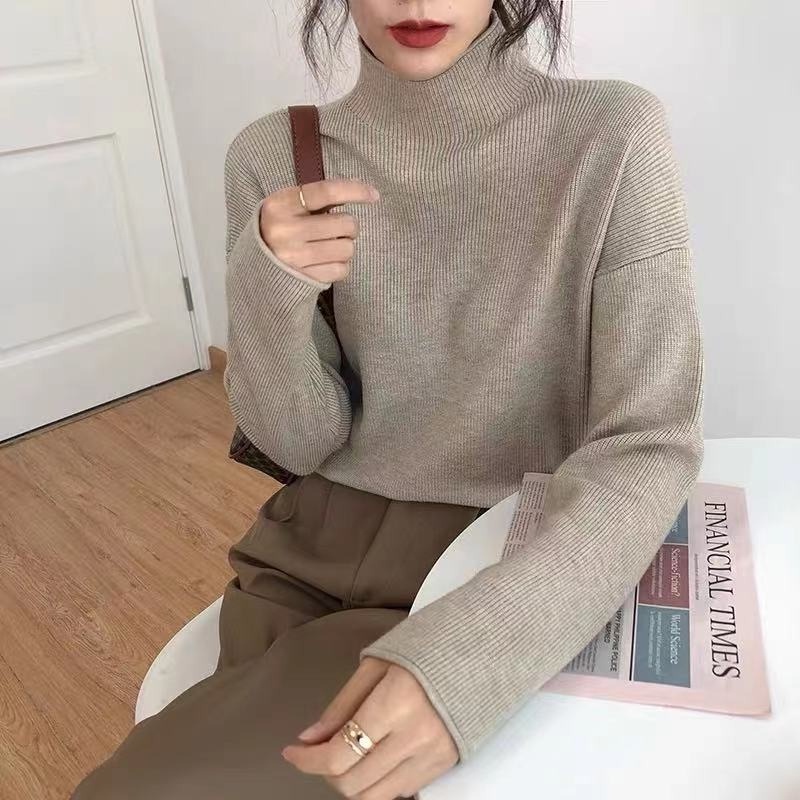 【ZHELIHANGFEI】Áo Len Tay Dài Cổ Lọ Dễ Phối Đồ