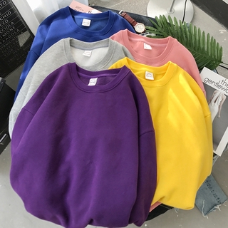 Áo sweater dáng rộng tay dài màu trơn phong cách Hàn Quốc thời trang