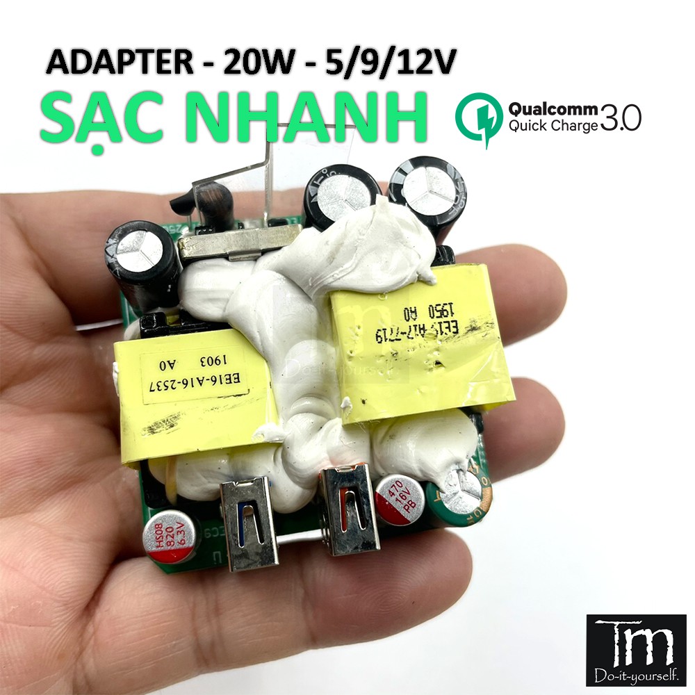Nguồn Adapter Không Vỏ Sạc Nhanh QC3.0 2 Cổng USB