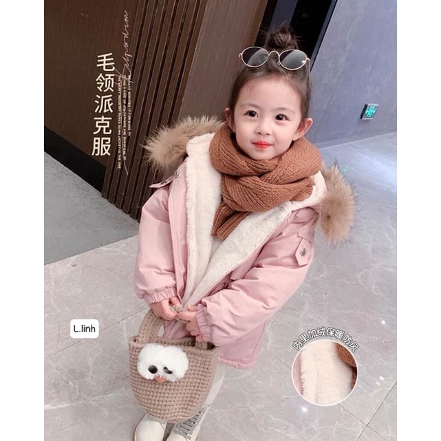 Áo khoác parka trẻ em xuất dư xịn có mũ lót lông dày ấm dư xịn rút dây eo thời trang, cá tính, phong cách