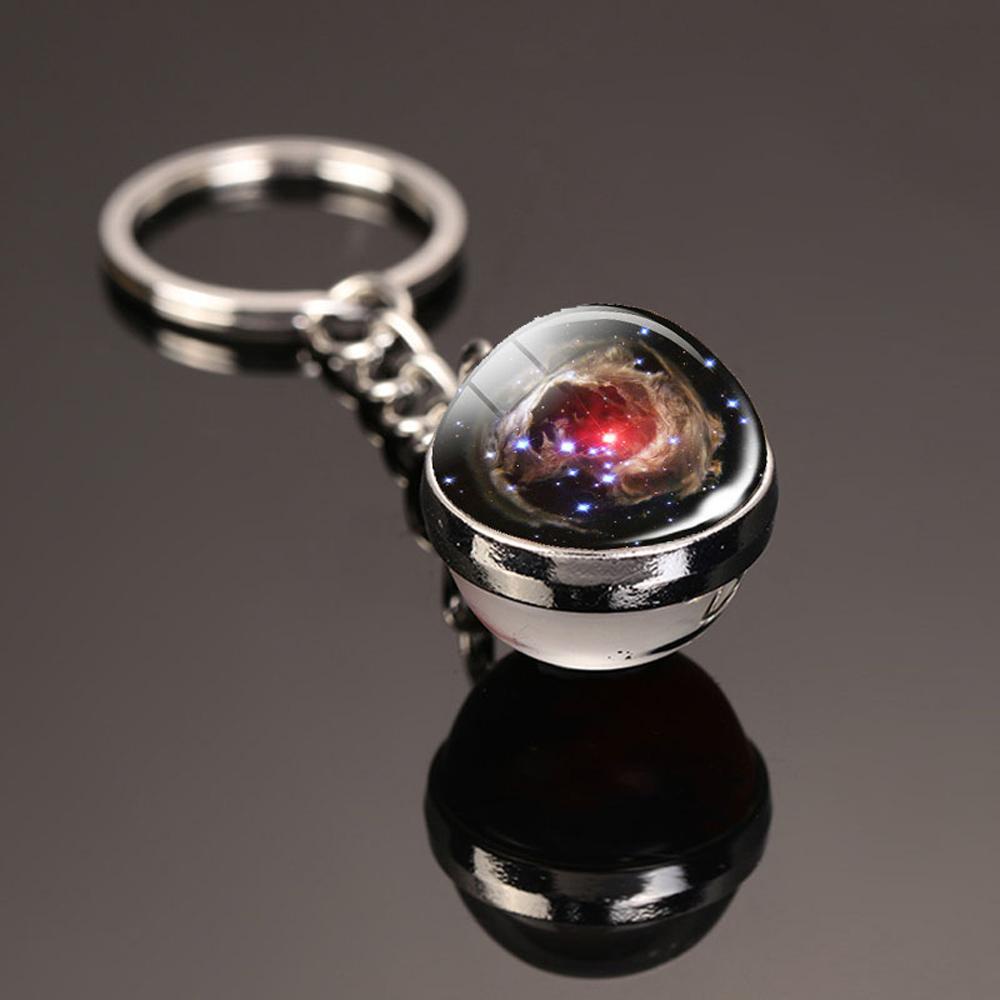 Móc Khóa Quả Cầu Thủy Tinh Hai Mặt Phát Sáng Trong Đêm Hình Mặt Trời Galaxy Nebula