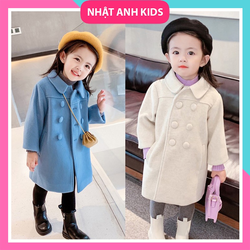 Áo Khoác Dạ Bé Gái dáng dài, hai lớp trần bông phong cách Hàn Quốc mẫu mới mùa đông 2023