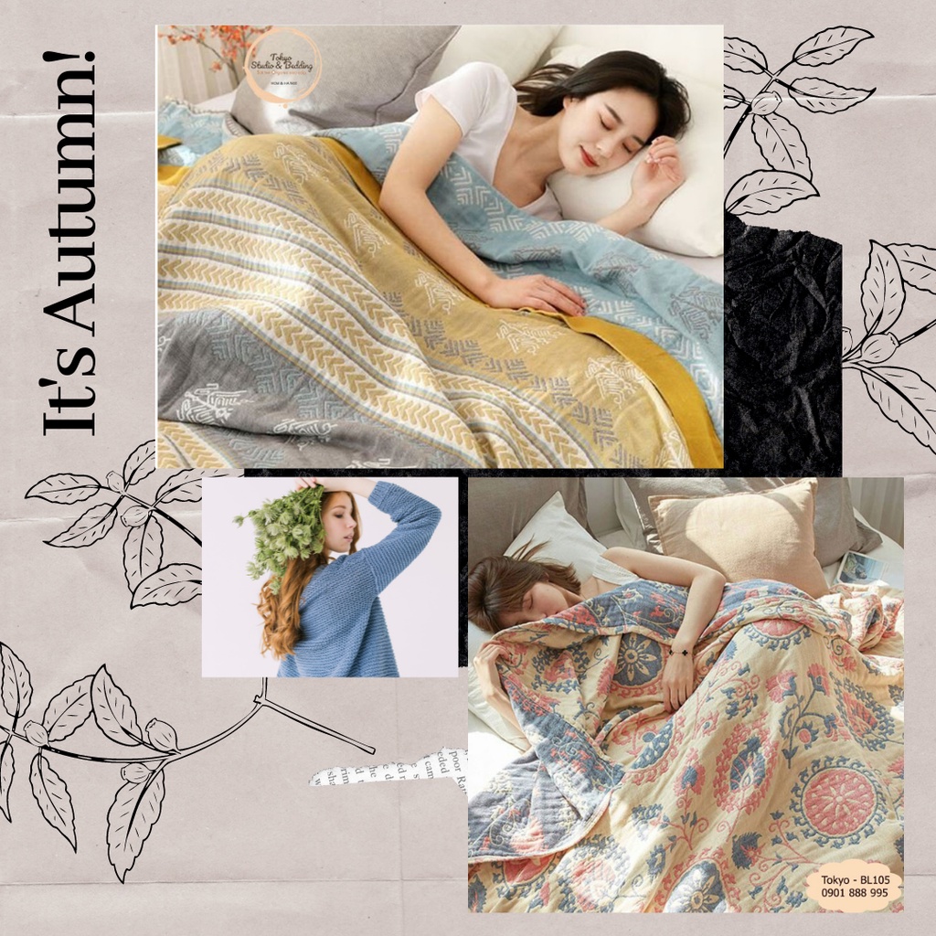 (2)TH Chăn văn phòng vải Xô Cotton Sợi Tre Organic Nature 100%