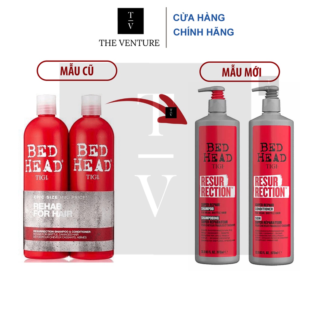 Combo Dầu Gội Xả Phục Hồi Hư Tổn Tigi Bed Head Resurrection Super Repair Shampoo &amp; Conditioner Chính Hãng - 970ml