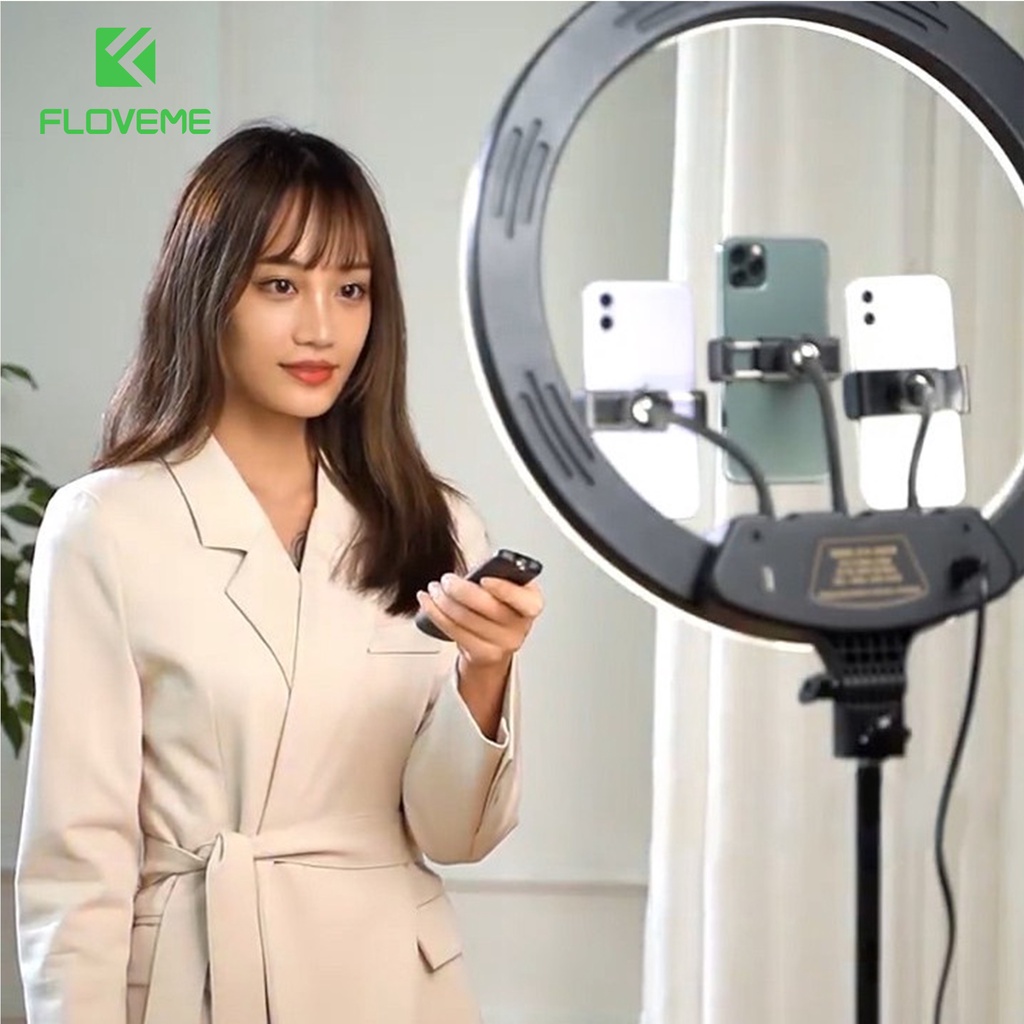 Đèn livestream Floveme cao cấp siêu sáng, chân 2m1, Size đèn 26 36 45 Hỗ Trợ Chụp Ảnh Make up, quay tiktok, bán hàng