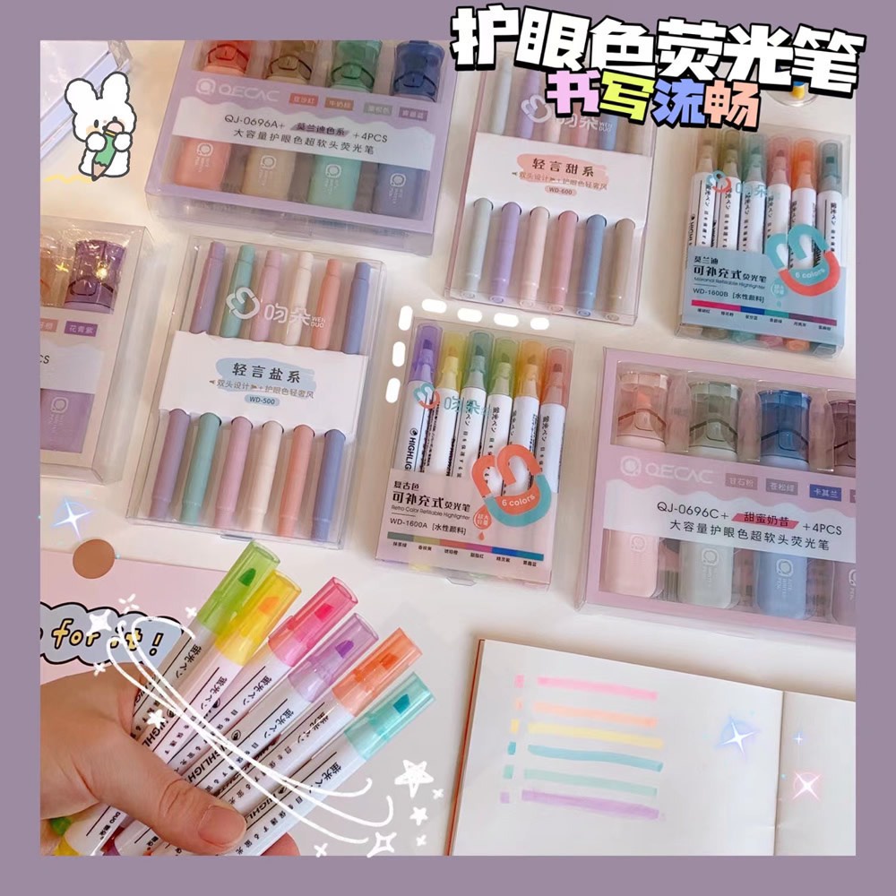 Bút dạ quang 6 màu highlight, bút đánh dấu nhớ dòng cute nhiều màu marker dễ thương