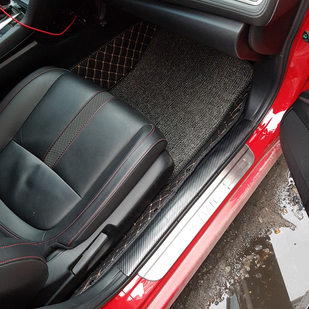 Lót sàn da 6D kèm thảm rối chống bụi cao cấp dành cho xe Honda Civic 2016-2019