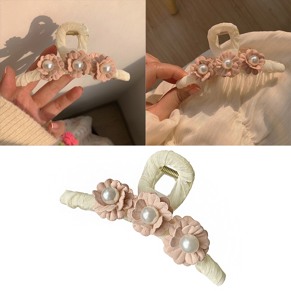 Kẹp Tóc Hình Hoa/Cá Mập Đính Ngọc Trai Hồng Thời Trang Dễ Phối Đồ Cho Nữ