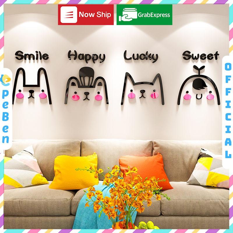 Tranh dán tường mica 3d decor khổ lớn hoạt hình biểu cảm đáng yêu trang trí phòng khách, phòng ngủ Nhiều Size - EPeBen
