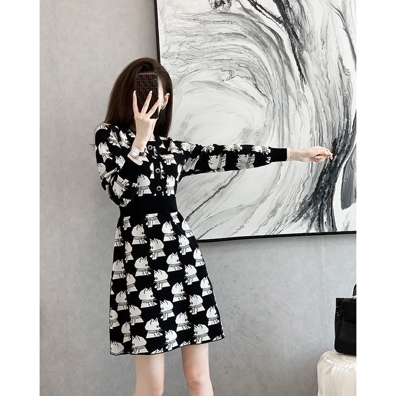 Đầm Dệt Kim Tay Dài Thời Trang Xuân Thu Xinh Xắn Cho Nữ