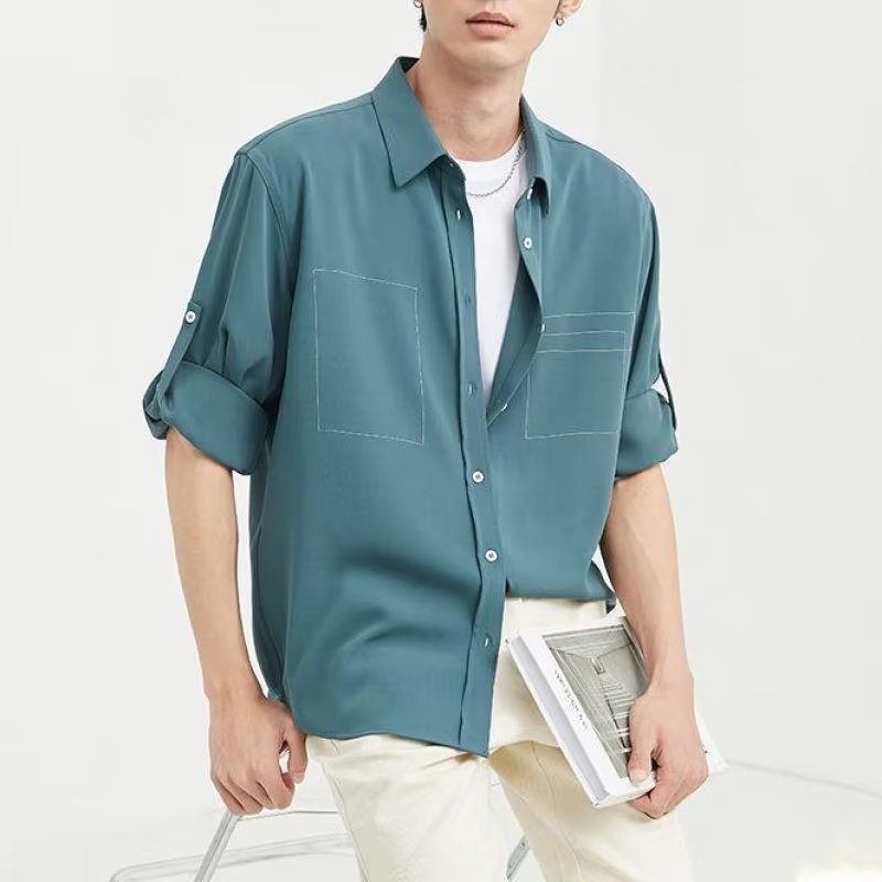 Áo Sơ Mi Mỏng Tay Ngắn Dáng Rộng Thời Trang Cho Nam Giới Có 4 Màu Size M-2XL