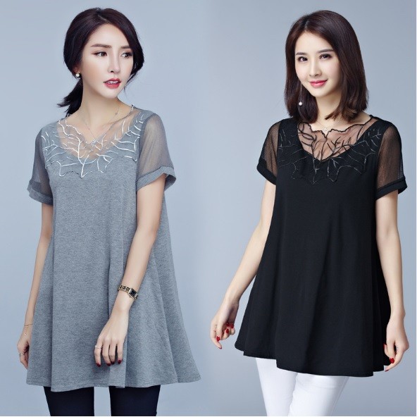 A10481 Áo thun phối ren ngắn tay nữ hè cho người mập hàng nhập