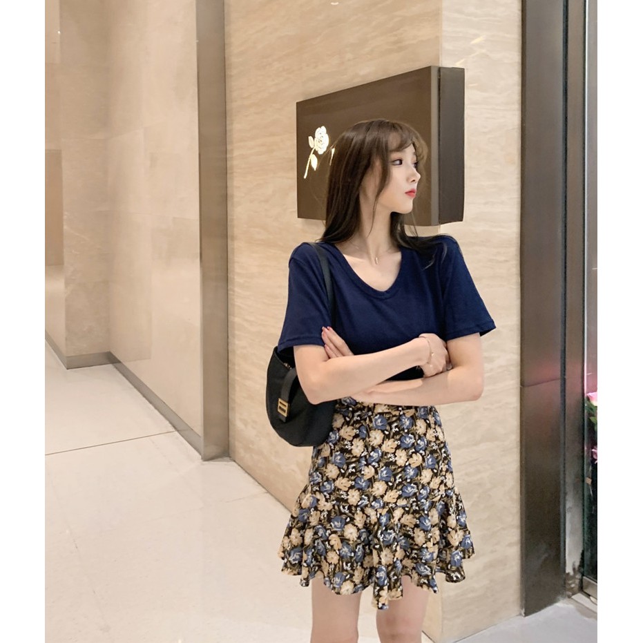 Chân Váy Hoa Nhí Nhún Vintage Dáng Ngắn Họa Tiết Hoa Nhí Hai Lớp Phong Cách Hàn Quốc V21 Chất Vải Voan Nhật 2 Lớp