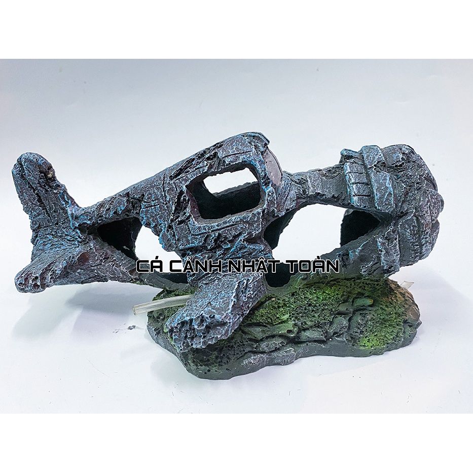 MÔ HÌNH MÁY BAY NHÂN TẠO TRANG TRÍ BỂ CÁ TIỂU CẢNH 22X9X13CM