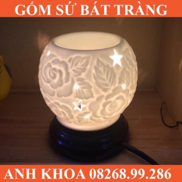 Combo 1 đèn xông tinh dầu size bé + 3 tinh dầu ( chọn mùi) tặng kèm 1 bóng dự phòng - Gốm sứ Bát Tràng Anh Khoa