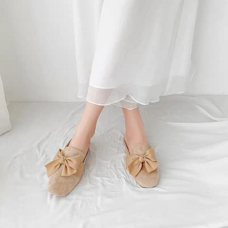 GIẦY BỆT SỤC DẠ NƠ LỤA MÀU GHI MẪU MỚI | BigBuy360 - bigbuy360.vn