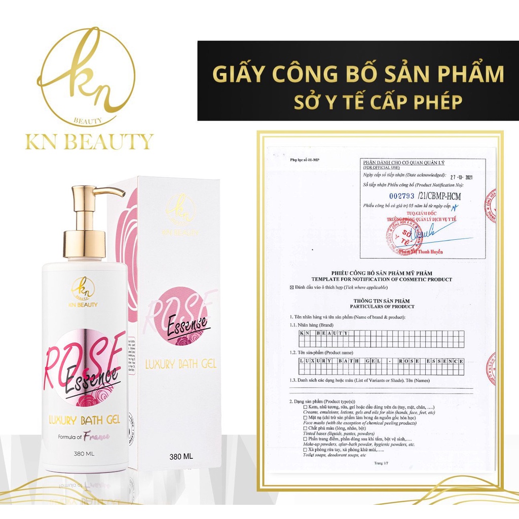 Sữa tắm KN Beauty tinh chất Hoa Hồng – Luxury Bath Gel ROSE essence 380ml tặng nước hoa mini