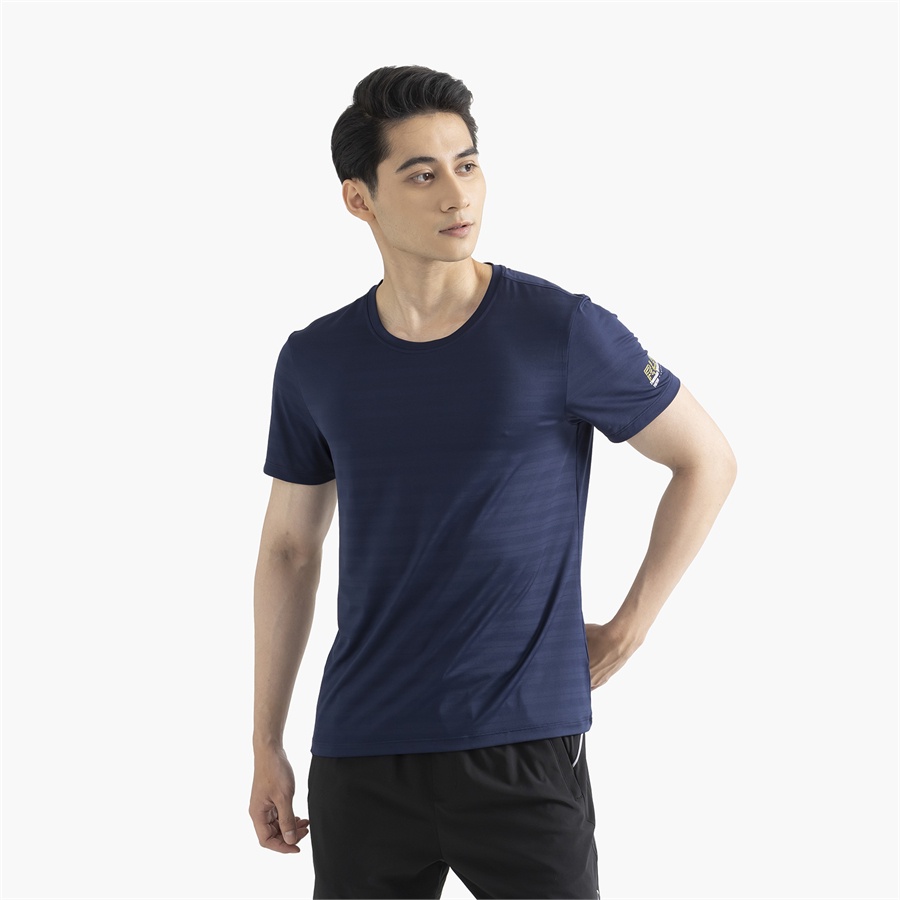 Áo Thun Nam Ngắn Tay ARISTINO ATS033S2 Áo Phông T-Shirt suông nhẹ màu xanh tím than kẻ chìm vải polyester cao cấp
