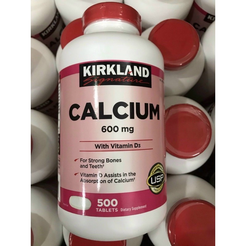Viên uống bổ sung Canxi Kirkland Calcium 600mg Vitamin D3 500 viên ( Hủ Màu Hồng )