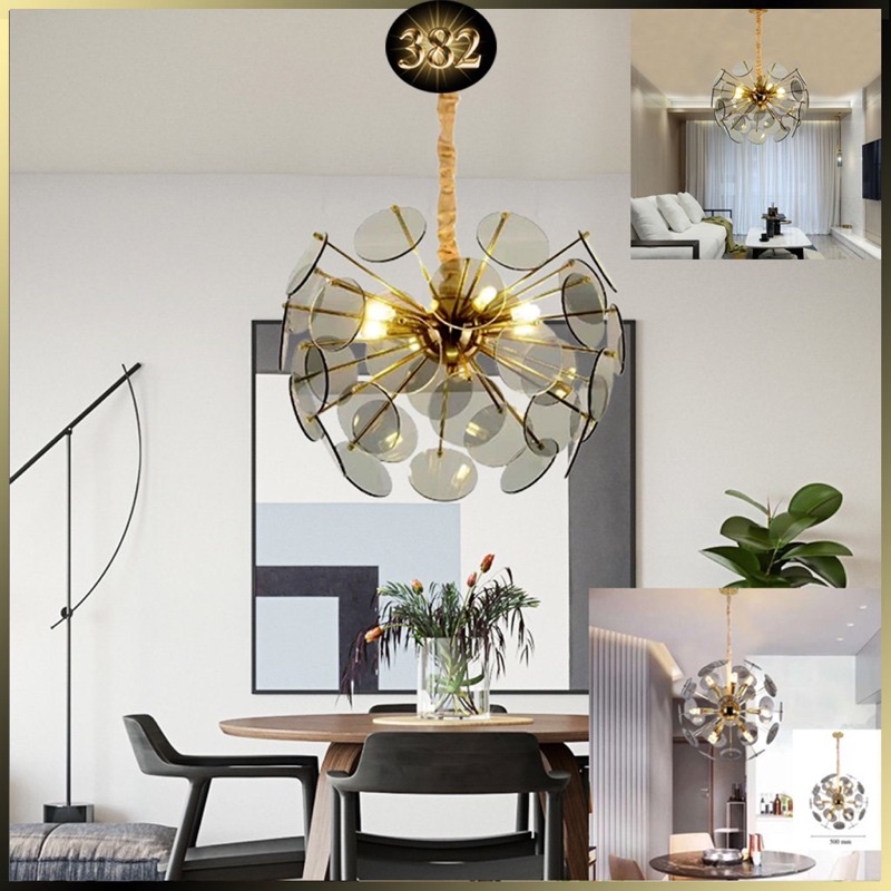 Đèn chùm thả Trần trang trí phòng khách bàn ăn lá thủy tinh D500mm