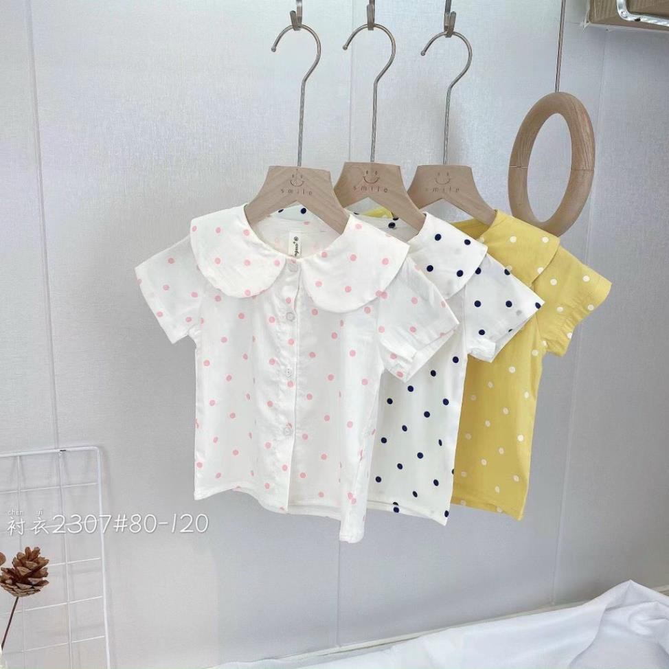 Áo Sơ Mi Cotton tay ngắn Cổ tai thỏ Họa Tiết Chấm Bi Xinh Xắn Cho Bé Gái mẫu mới nhất hè 2021