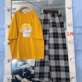 Sét áo vịt mũ+quần kẻ đen LN11