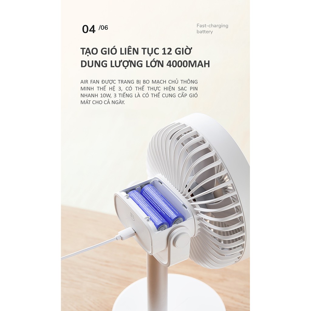 Quạt mini để bàn  tích điện Jisulife F7B, xoay 360 độ, 4 cấp gió, hoạt động 10 giờ liên tục | BigBuy360 - bigbuy360.vn