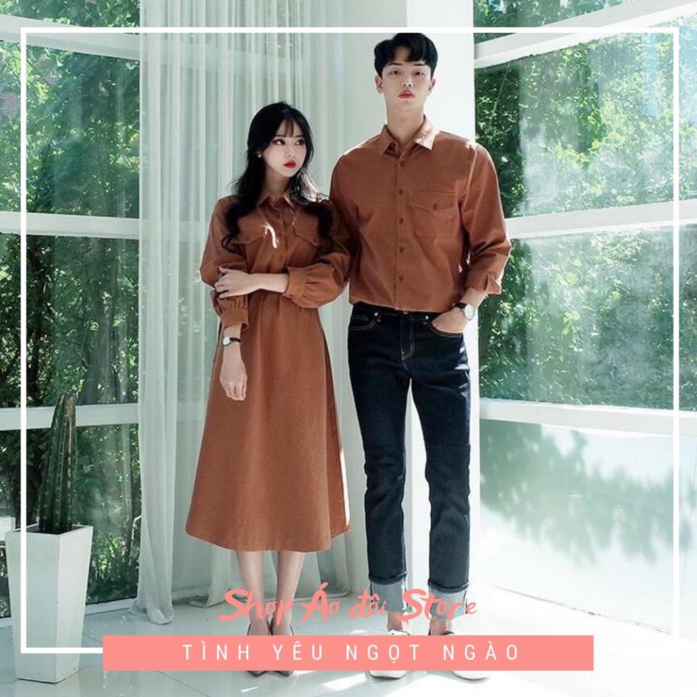 Bộ áo váy sơ mi cặp cao cấp, đồ đôi nam nữ  dễ thương, chất đẹp để chụp hình cưới, đi du lịch