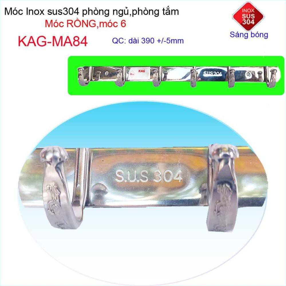 Móc rồng treo quần áo inox 304 cao cấp dày, móc Kace 6 móc treo đồ nhà tắm KAG-MA84