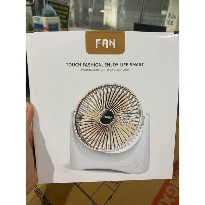 Quạt mini tích điện để bàn, động cơ không tiếng ồn, xoay linh hoạt 210 độ, cổng sạc USB,
