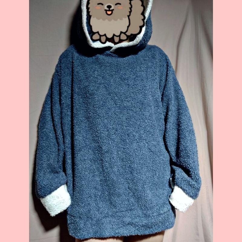 ÁO HOODIE LÔNG MÀU XANH CÓ MŨ RỘNG 2HAND