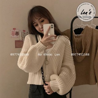 Áo khoác len có nón khoá kéo tay phồng