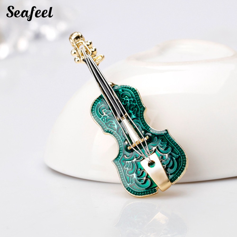 SF ✥Violin Shape Enamel Instrument Brooch Pin Corsage Suit Lapel Decoration