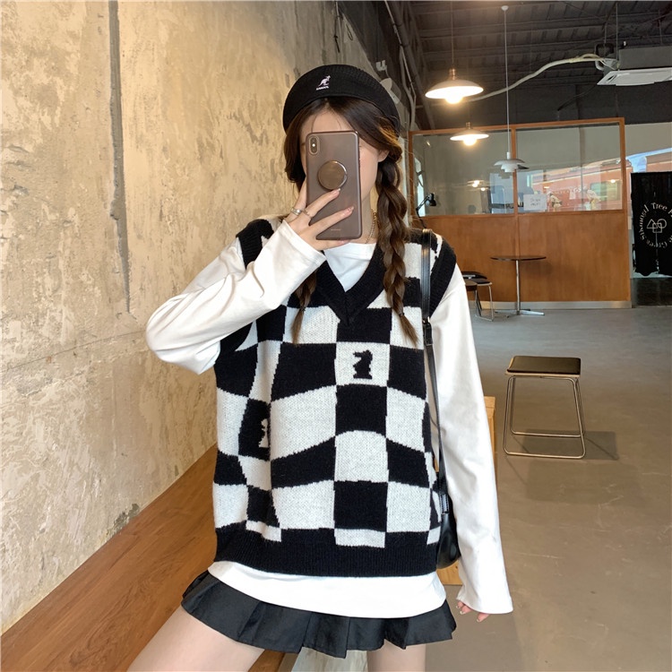 Áo Sweater Dệt Kim Dáng Rộng Cổ Chữ V Thời Trang Cho Nữ