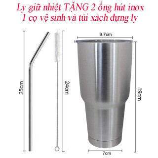 BỘ LY GIỮ NHIỆT YETI VÀ TÚI CHỐNG SỐC 900ML VÀ KÈM 1 SET ỐNG HÚT MÀU BẠC TRƠN-SIÊU PHẨM 2021