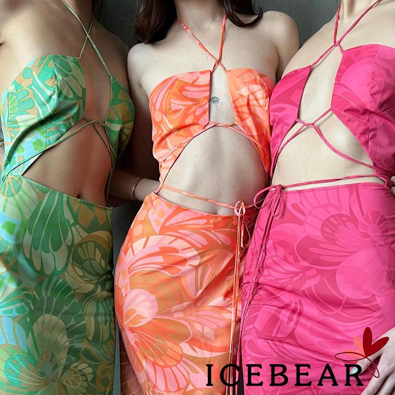 Đầm Dài Xẻ Tà Hở Lưng In Họa Tiết Hoa Thời Trang Mùa Hè Cho Nữ