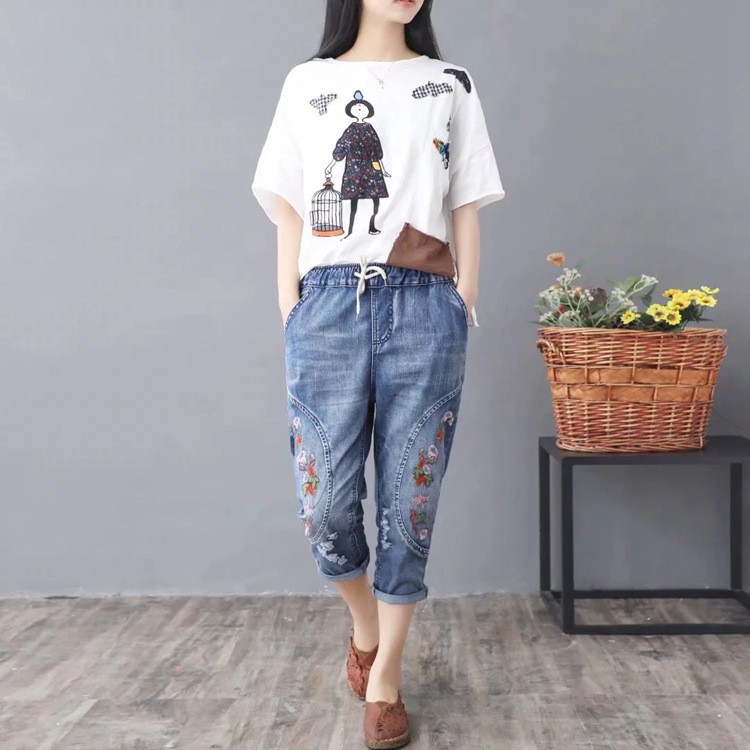 Quần jean bò bagy nữ lưng thun lửng 7 tất SIZE ĐẠI bigsize size M, L, XL, 2XL,3XL