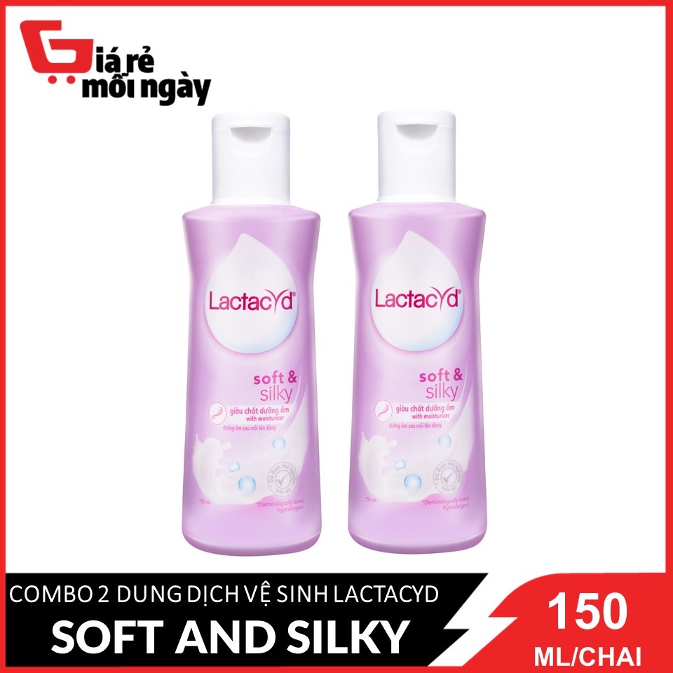 Combo 2 chai Dung dịch vệ sinh phụ nữ Lactacyd Soft &amp; Silky Giàu chất dưỡng ẩm (Tím) 150mlX2