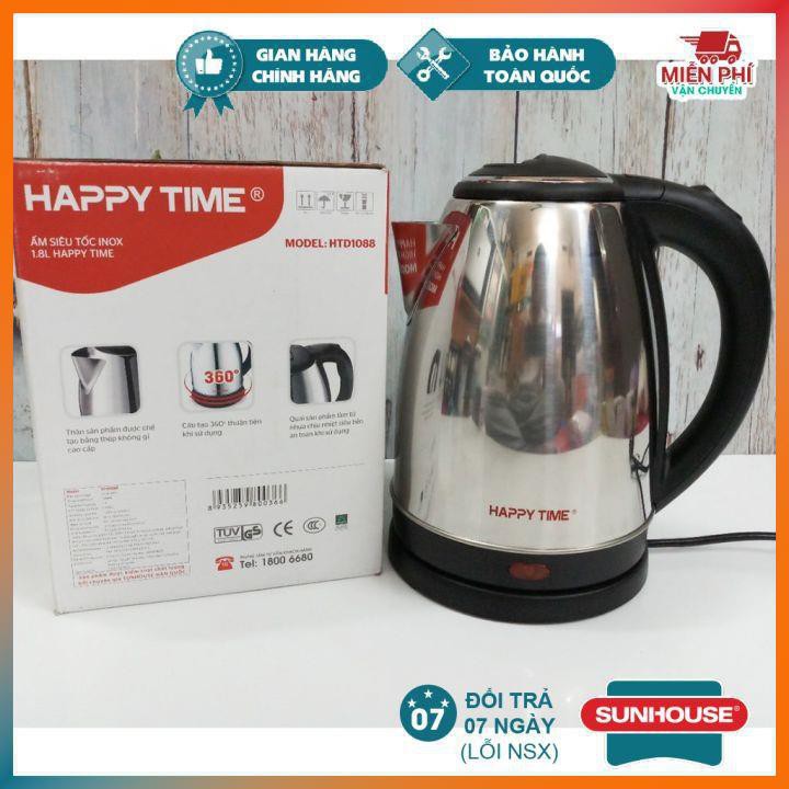 Ấm Siêu Tốc, Bình Đun Siêu Tốc Happy Time HTD1081, Inox 2 Lớp, Dung Tích 1,5L Chất Lượng Cao, Đun Sôi Nhanh Chóng.