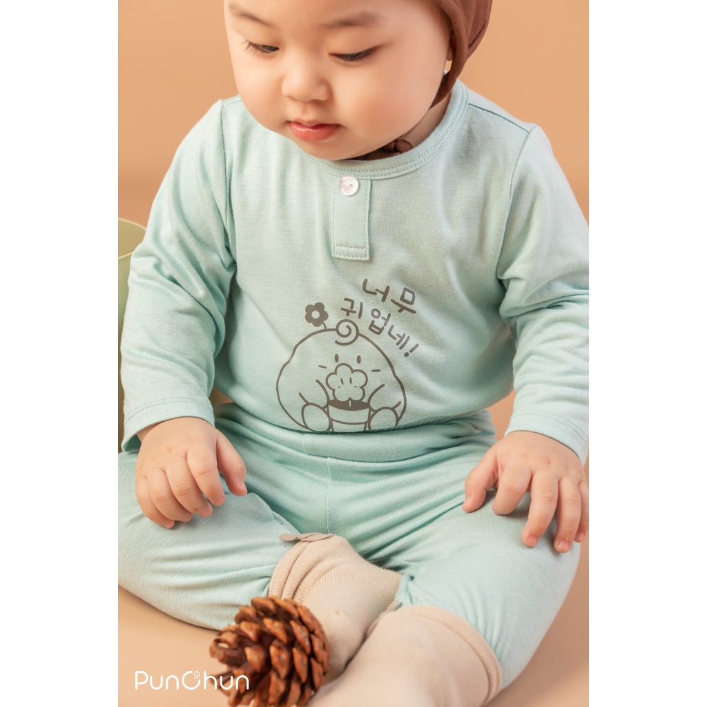 [CHÍNH HÃNG] Bộ quần áo dài tay thu đông trẻ em cotton cổ trụ Punchun